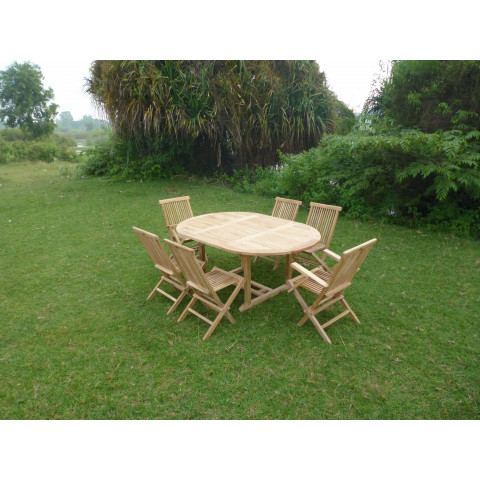 Ensemble de jardin en teck premium sawah 4 chaises 2 fauteuils jenae