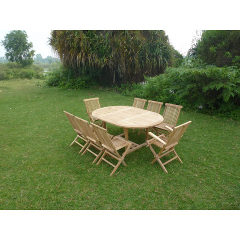 Ensemble de jardin en teck premium sawah 6 chaises 2 fauteuils jenae