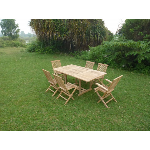 Ensemble salon de jardin en teck premium sunang 4 chaises 2 fauteuils jenae