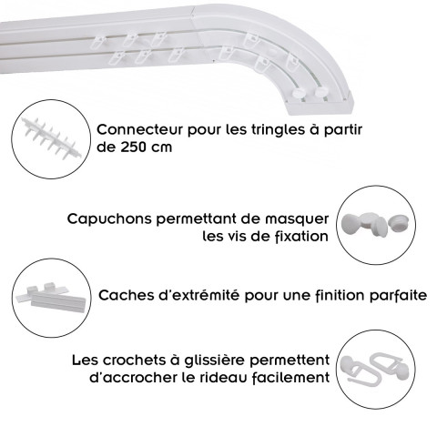 Simi rail de plafond tringle en pvc pour rideaux à crochets    blanc   double rail courbé 360 cm