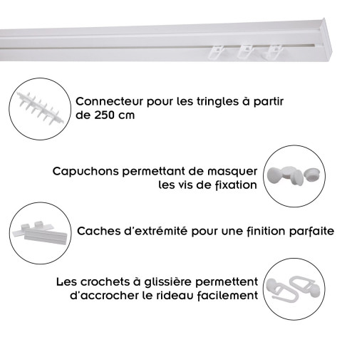 Simi rail de plafond tringle en pvc pour rideaux à crochets    blanc   monorail droit 360 cm