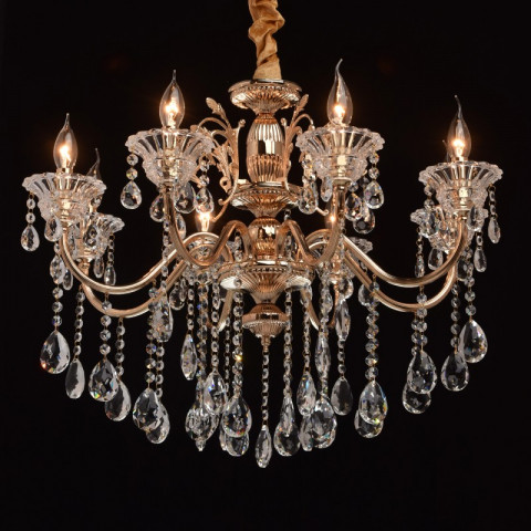 Suspension dorée crystal 8 ampoules 100 cm