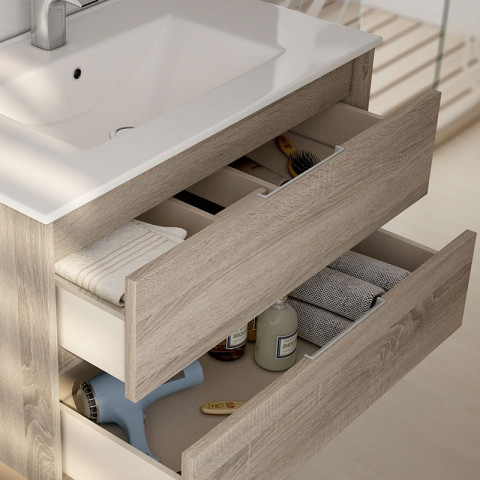 Ensemble meuble de salle de bain 120cm double vasque + colonne de rangement tiris - hibernian (bois blanchi)