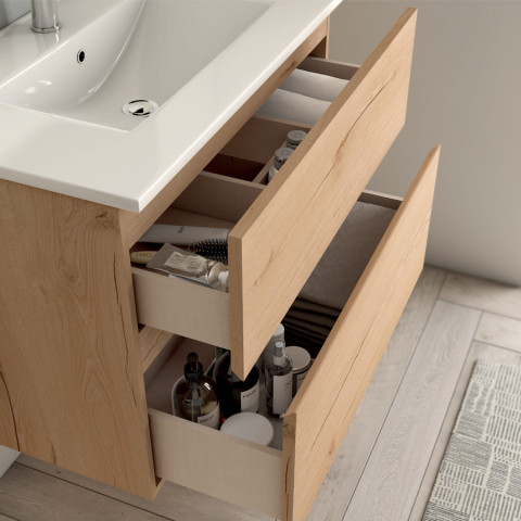Meuble de salle de bain 80cm simple vasque - 2 tiroirs - sans miroir - mig - roble (chêne clair)