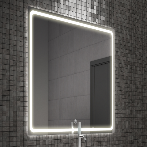 Miroir éclairage led de salle de bain veldi avec interrupteur tactile - 80x80cm