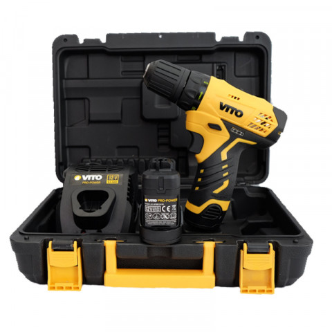 Visseuse sans fil 12v vito 2 batt lithium 2.0 ah li led indicateur de charge 6 embouts mallette